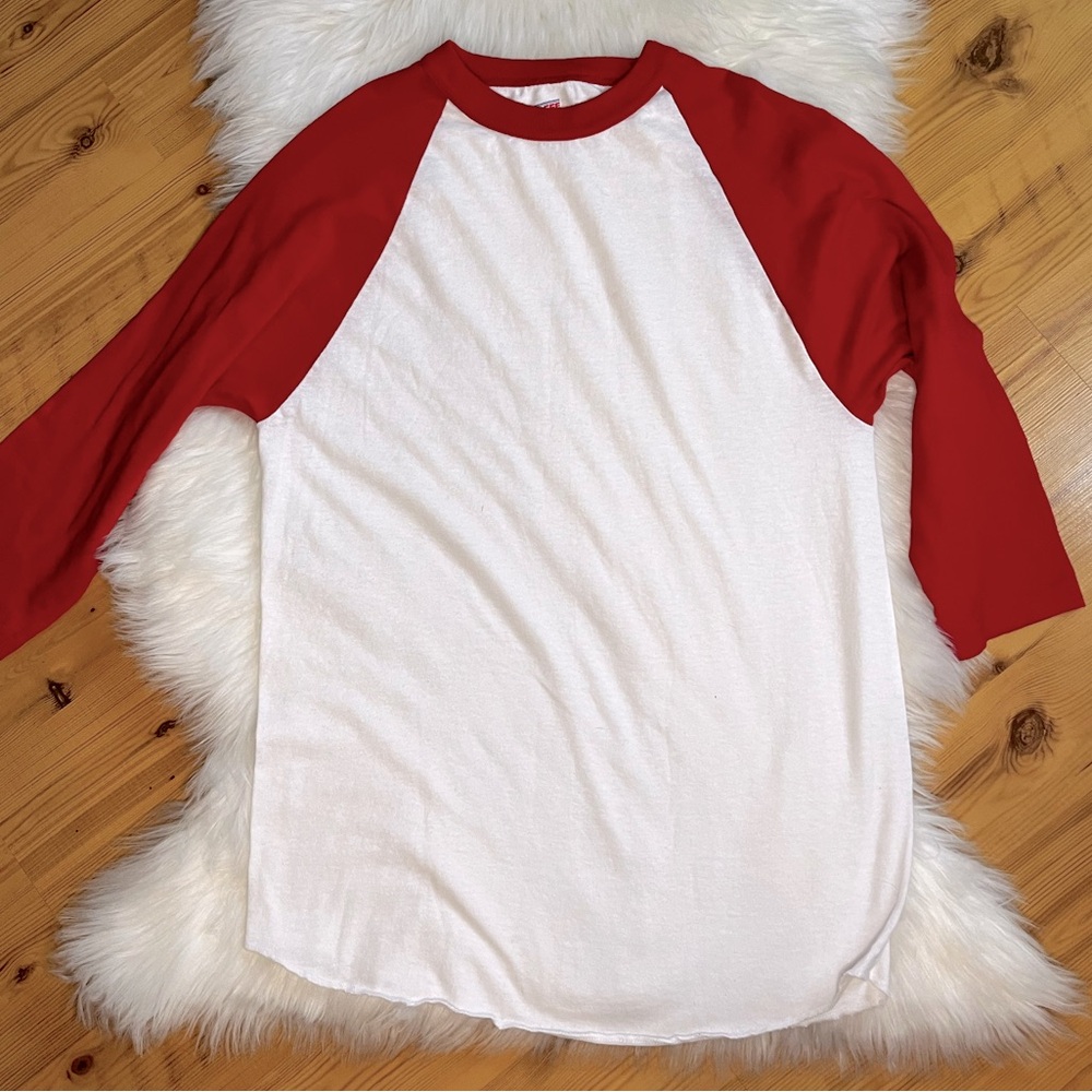 Soffe Unisex Small Red and White 3/4 Sleeves Baseball Raglan Tee Shirt